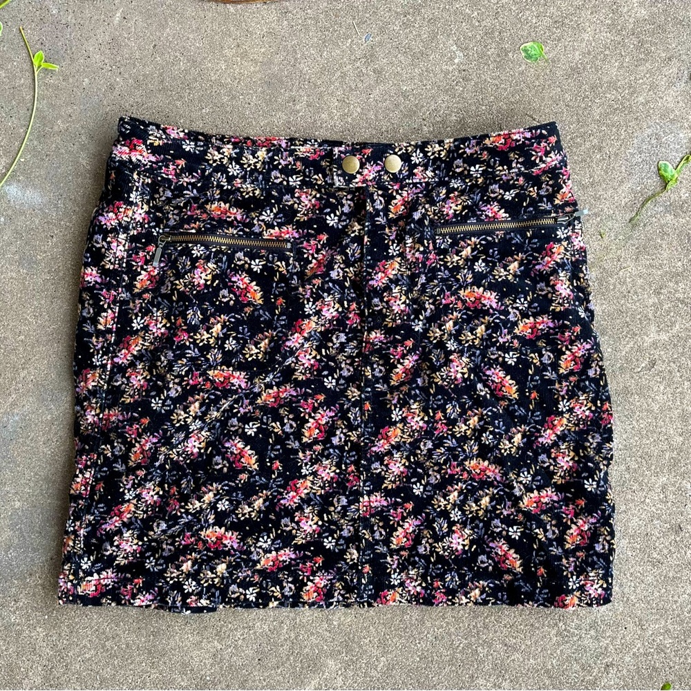 Corduroy Mini Black Floral Skirt